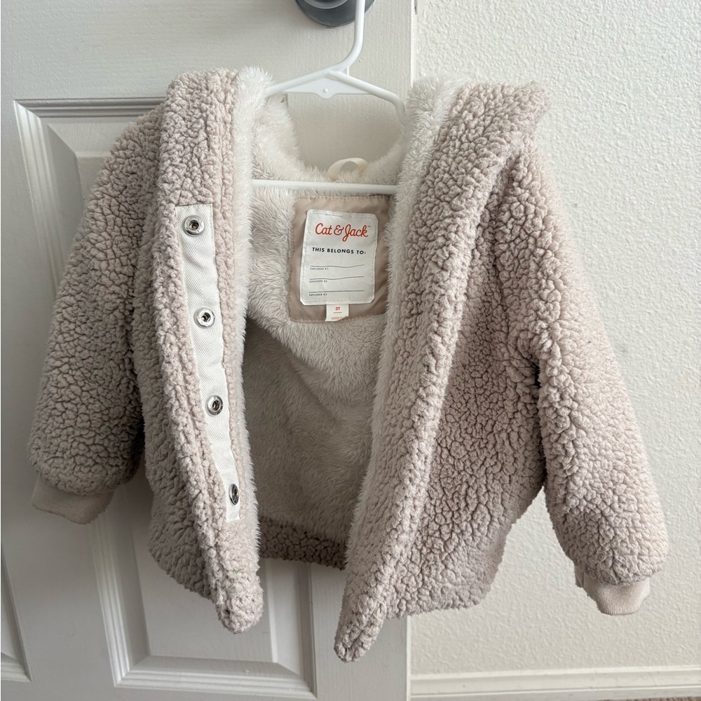 Cat & Jack Sherpa Hooded Puffer Jacket - Light Taupe